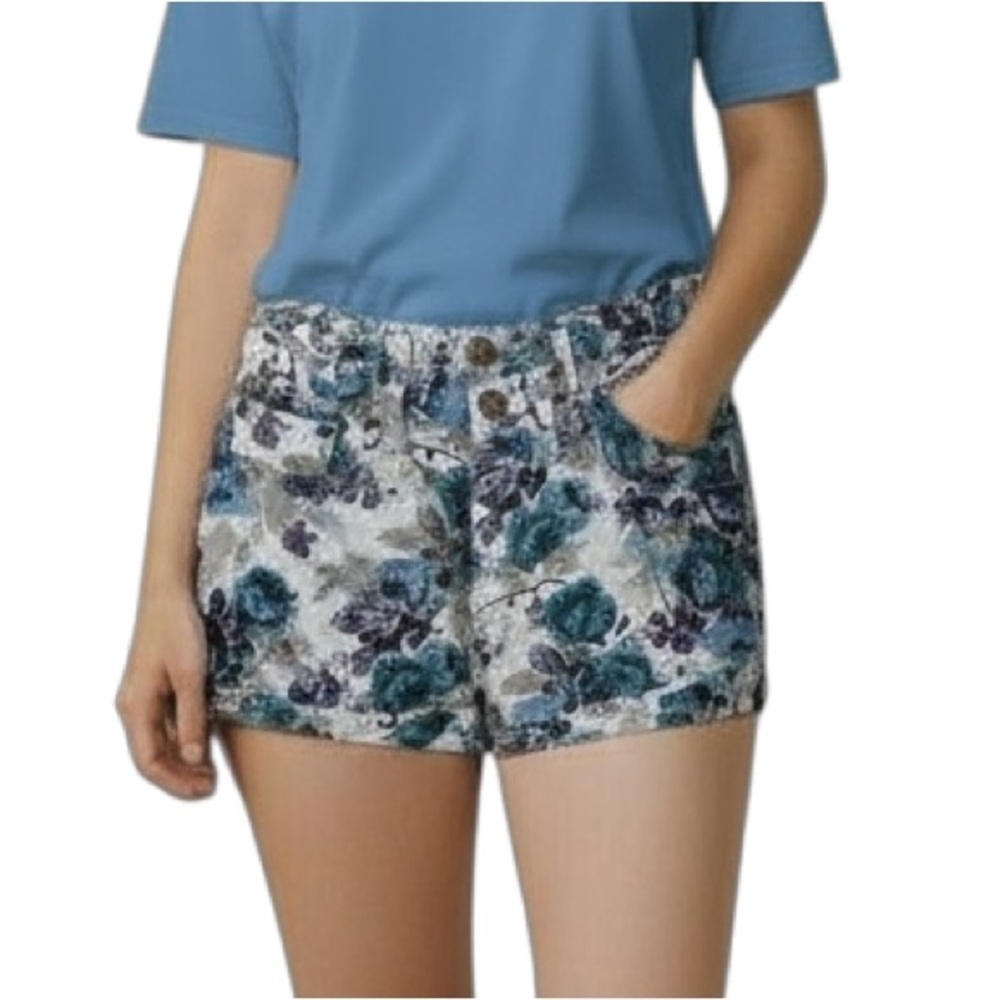Forever 21 Floral Premium Denim Button Fly Shorts Size 27 NWOT - Picture 1 of 7